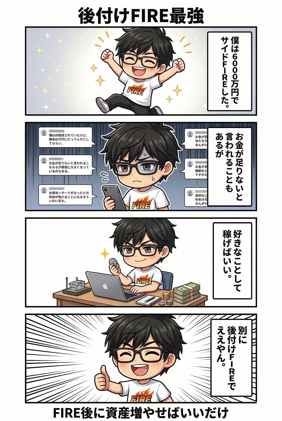 FIRE後に好きな仕事を続けながら資産を増やす4コマ漫画
