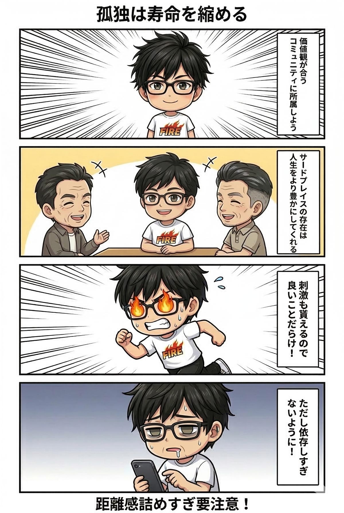コミュニティで孤独を減らしながら距離感も保つ4コマ漫画