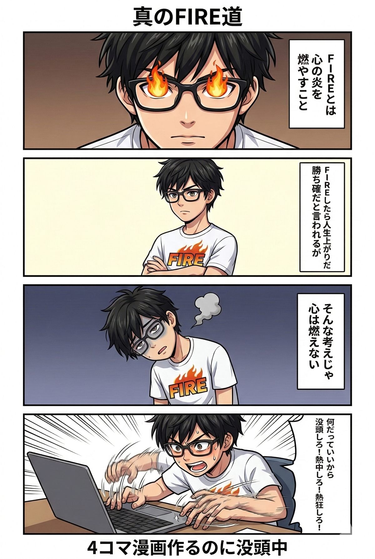 FIRE後に4コマ漫画制作へ夢中になる人を描いた4コマ漫画