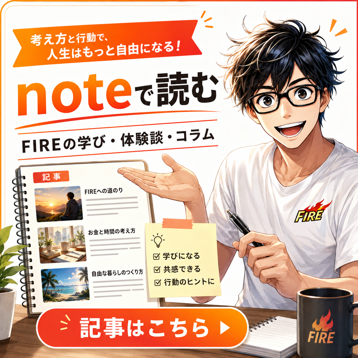 note「ワクワクFIRE」。FIREの考え方や日々の発信を読むための画像