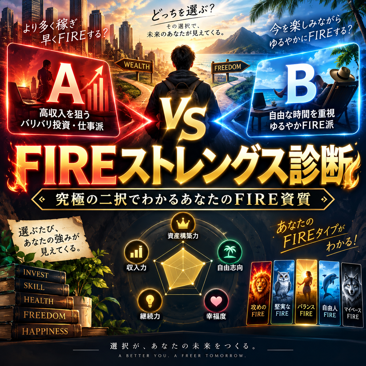 FIREストレングス診断。AとBの選択からFIRE資質を見つける診断サムネイル